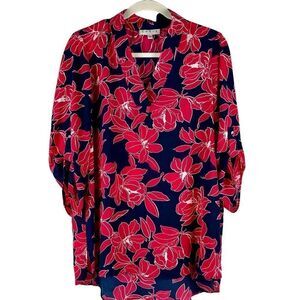 Chaus Women’s Floral Tropical Hawaiian V-Neck Blouse Medium